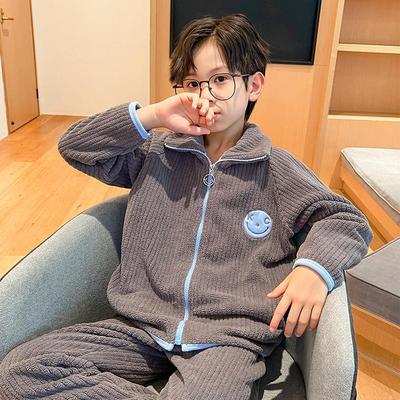男童睡衣a类2024春秋新款法兰绒大儿童家居服珊瑚薄绒套装冬季绒
