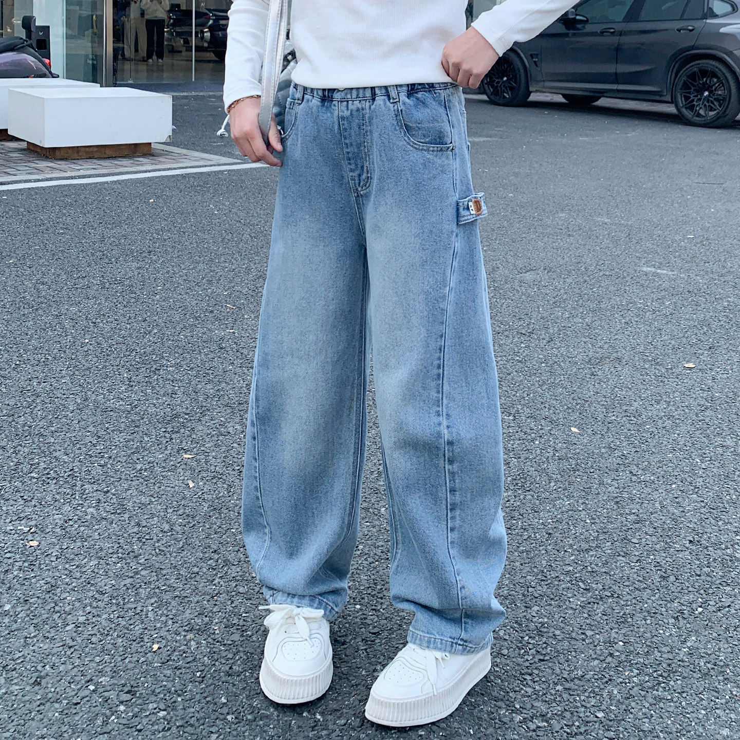 儿童2026女孩蓝色洋气宽松直筒牛仔裤裤子女童新款时髦春秋长裤款