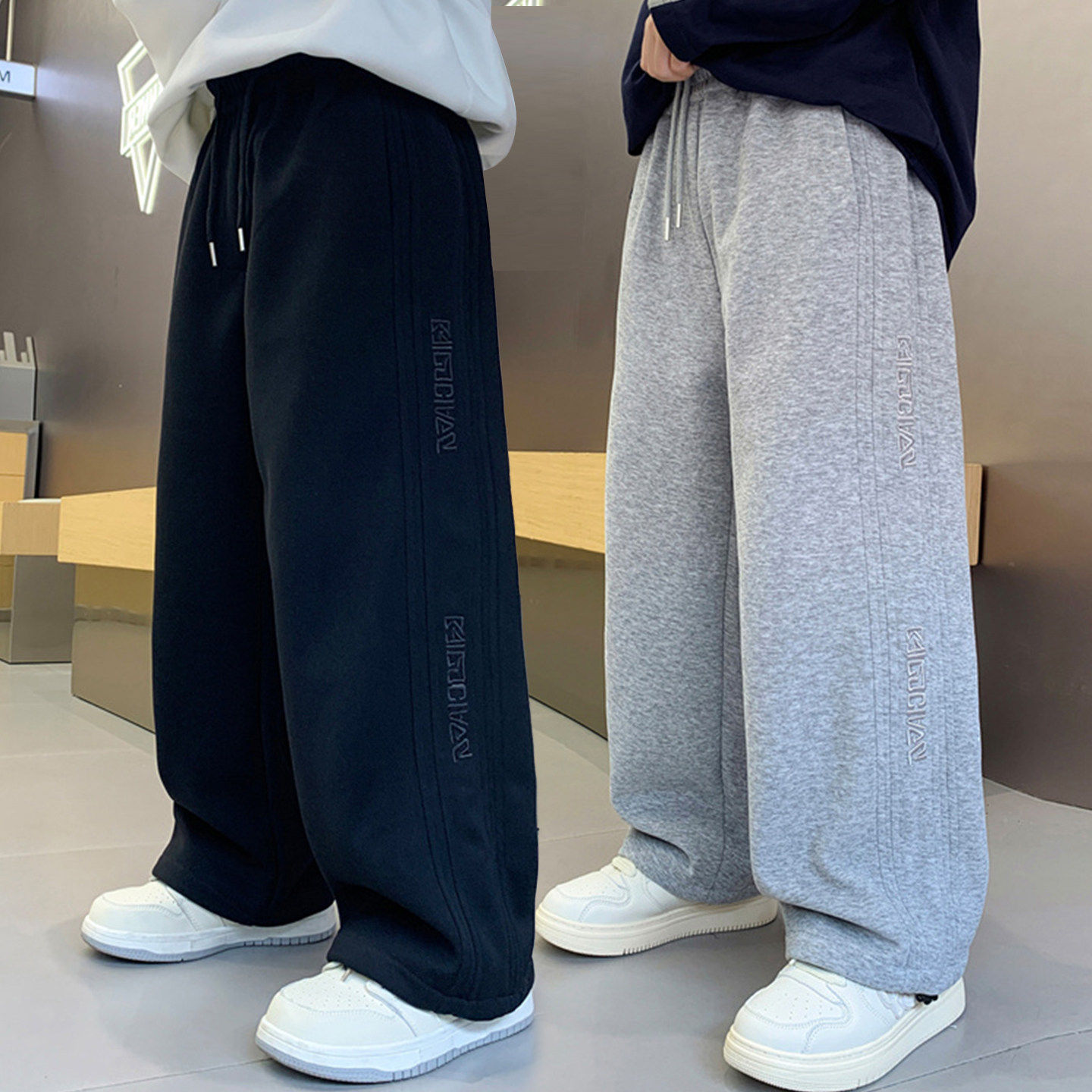 新款中大童筒款长裤男孩春秋腿2026胖孩卫裤阔潮直运动裤男童裤子