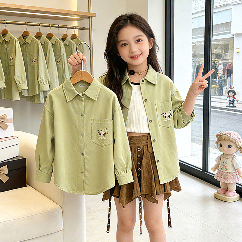 2026上衣春秋薄款大童女童春装新款女孩衬衫洋气外套时髦衣服儿童