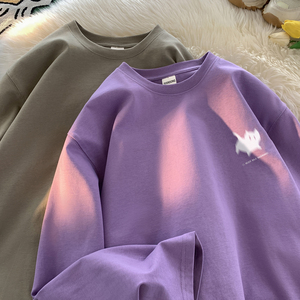 wassup happy小猫长袖t恤男春秋季重磅美式潮牌上衣服休闲打底衫图片