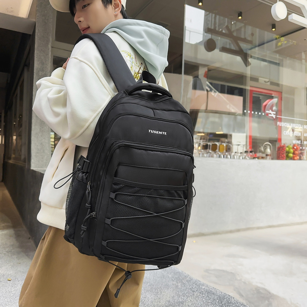 新款纯色双肩包大容量学生时尚书包防水耐磨简约高级感旅行背包,箱包皮具/热销女包/男包,双肩背包,淘宝优惠券,粉丝福利购,淘宝优惠卷