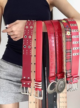 复古红色腰带女款2026新款 辣妹朋克风高级感配饰y2k美式高街皮带
