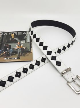 ins韩风Stuy棋盘格皮带男潮流男女通用简约真皮腰带网红同款高街