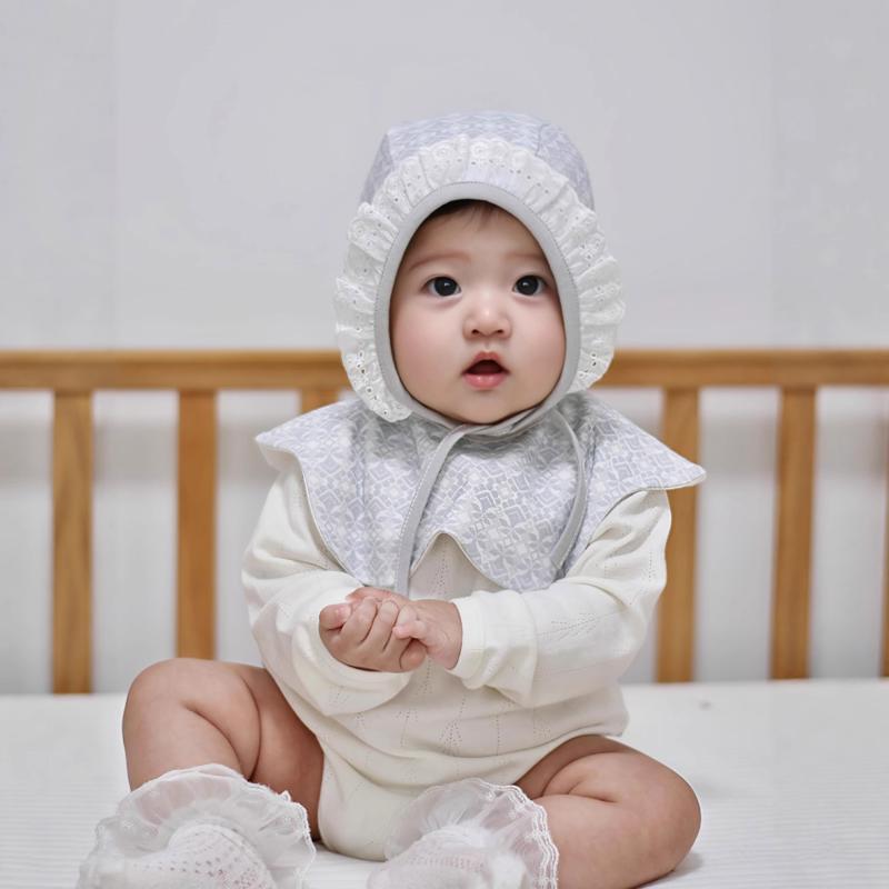婴儿护耳帽口水巾套装春秋新款宝宝帽子韩版洋气男女可爱超萌