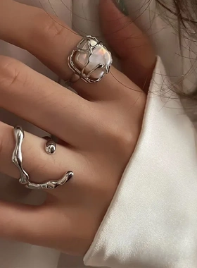 925纯银食指戒指女ins风珍珠冷淡风时尚高级设计感轻奢百搭指环