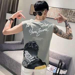 B353 B201 P30灰色韩版印花卡通夏新款小伙社会坎肩背心男控45图片