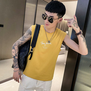 B353 B201 P30黄色韩版印花卡通夏新款小伙社会坎肩背心男控45图片