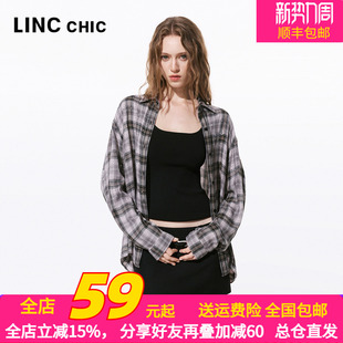 轻透宽松造型感格纹衬衫 S262SH290Y 新品 LINCCHIC金羽杰2026年夏季