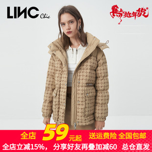 LINC金羽杰2022秋冬新款复古老花满印短款面包羽绒服女Y22802285