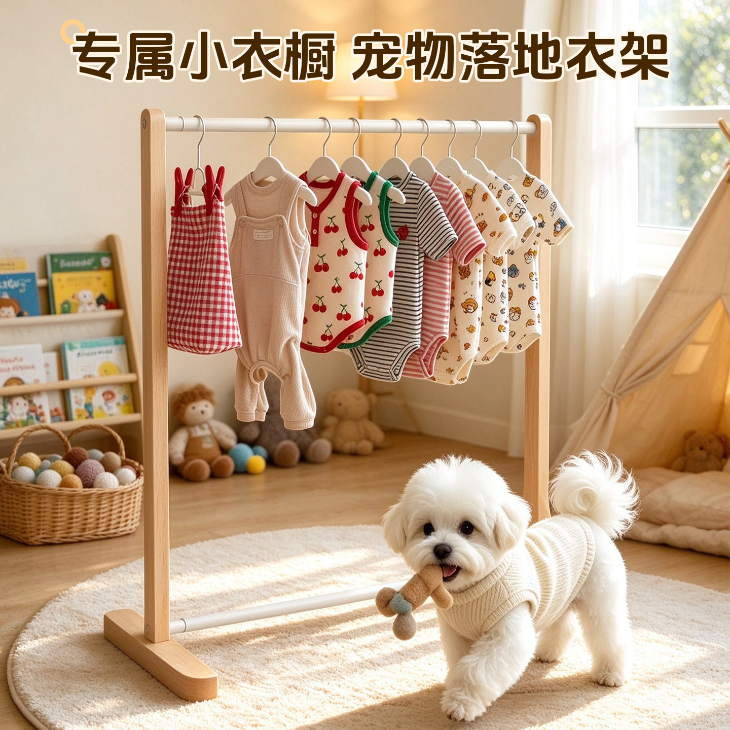 宠物衣架实木挂衣架狗狗卧室落地小型衣柜室内小猫家用杆收纳简易