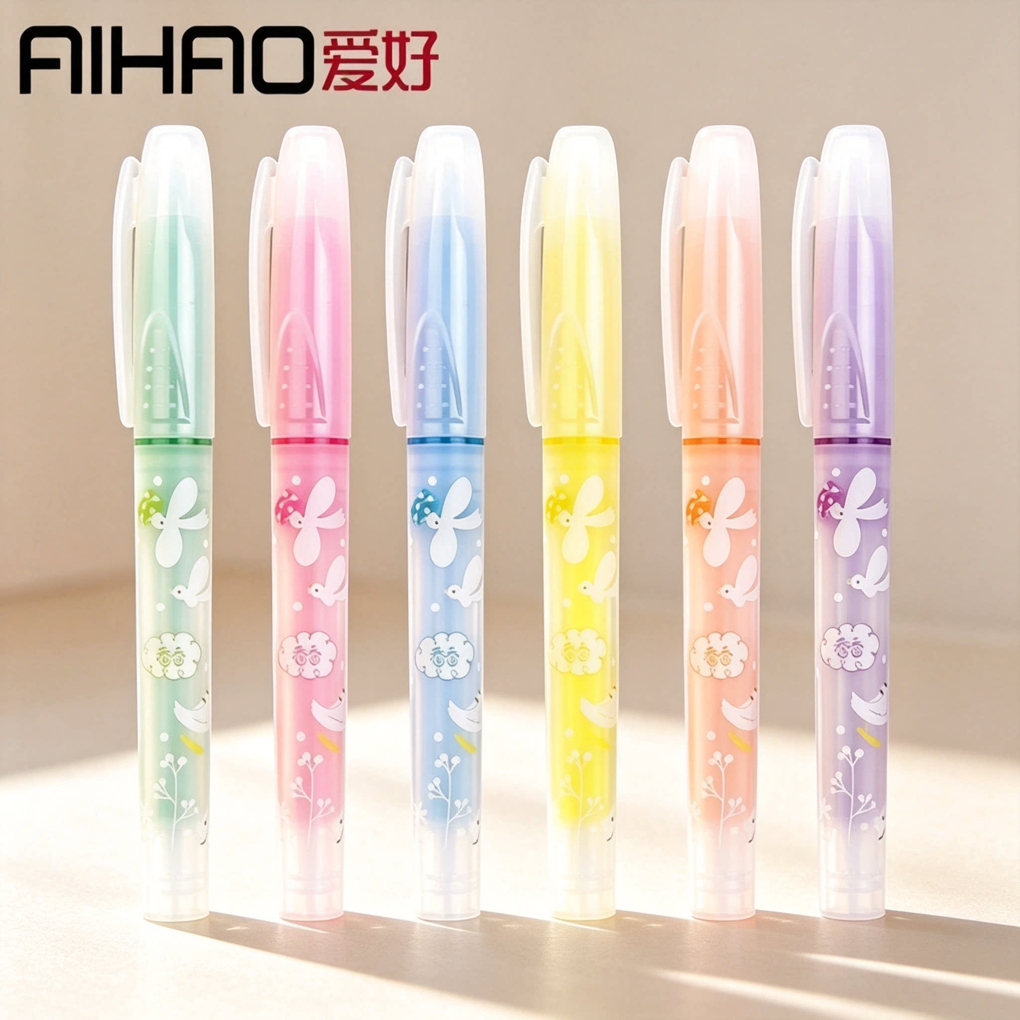 爱好文具6191彩色荧光笔小鸭鸭香味6色记号笔标记笔绘画涂鸦笔