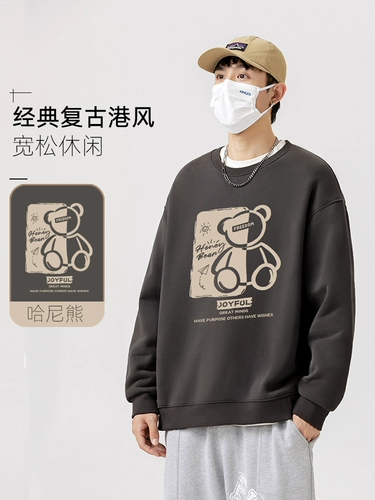 初己 Ретро свитшот, весенняя толстовка с капюшоном, демисезонная куртка, большой размер, с медвежатами