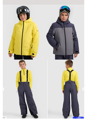 原单出口波兰25年新款男孩滑雪夹克滑雪服防水5000（黄+灰色）