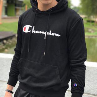 champion 美国购回 美版 GF89H 草写字母印花情侣加绒卫衣帽衫