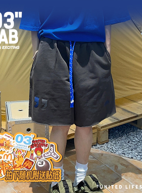 青岛03零叁 A型高腰松紧高克重水洗刺绣基础款短卫裤潮牌五分短裤