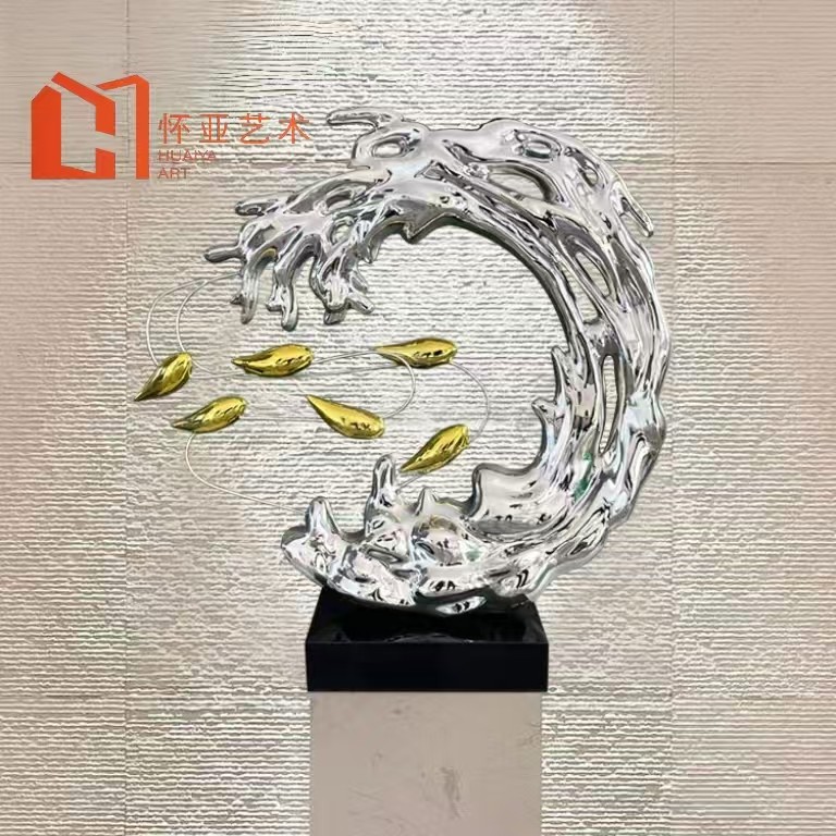 玻璃钢雕塑水滴浪花电镀镜面金属酒店软装饰品售楼处抽象艺术摆件