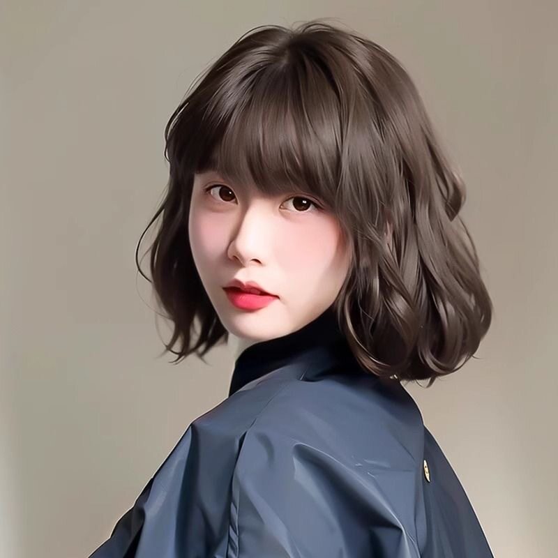 星程流行假发女黑棕色短发时尚新款短卷发圆脸发型全头套羊毛卷