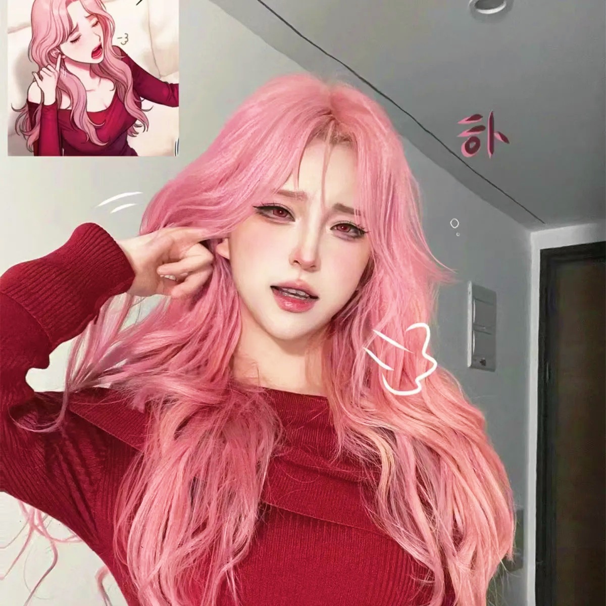 假发cos吴慧拉动漫lolita御姐粉色长卷发日系洋妆 漫展全头套