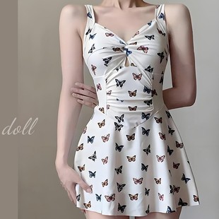 蝴蝶露背显瘦修身 时尚 泳衣女 涤纶吊带连体裙式 2025新款