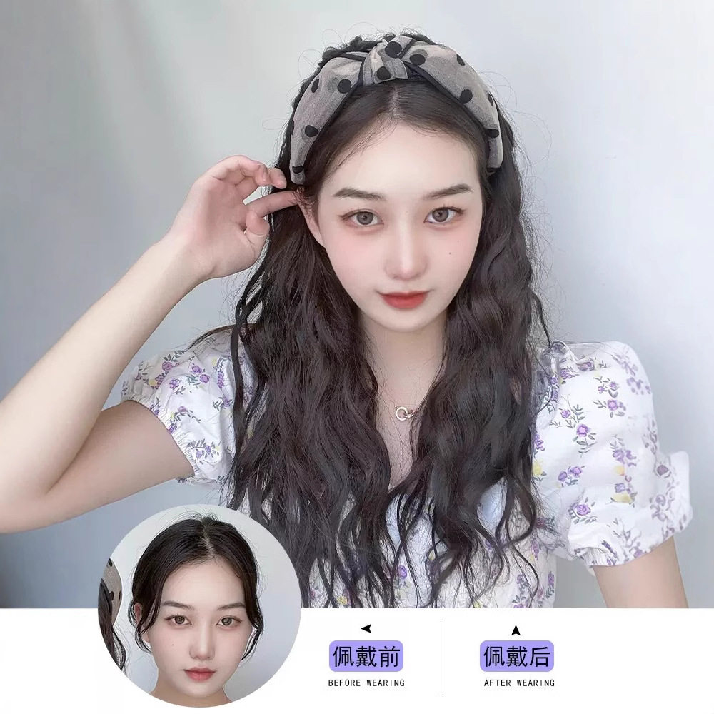 假发女长卷发发箍假发一体式水波纹U型半头套真发鱼骨辫接发片
