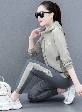 运动套装女春秋2022新款休闲时尚长袖跑步休闲服大码两件套女装潮