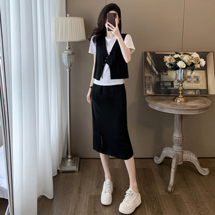 洋气减龄短袖 时尚 T恤马甲半身裙三件套 女夏2025新款 休闲运动套装