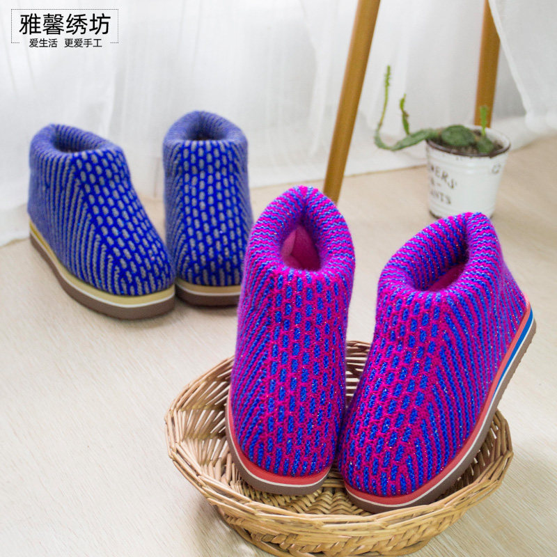 亮丝橡胶底中间diy手工编织棉鞋