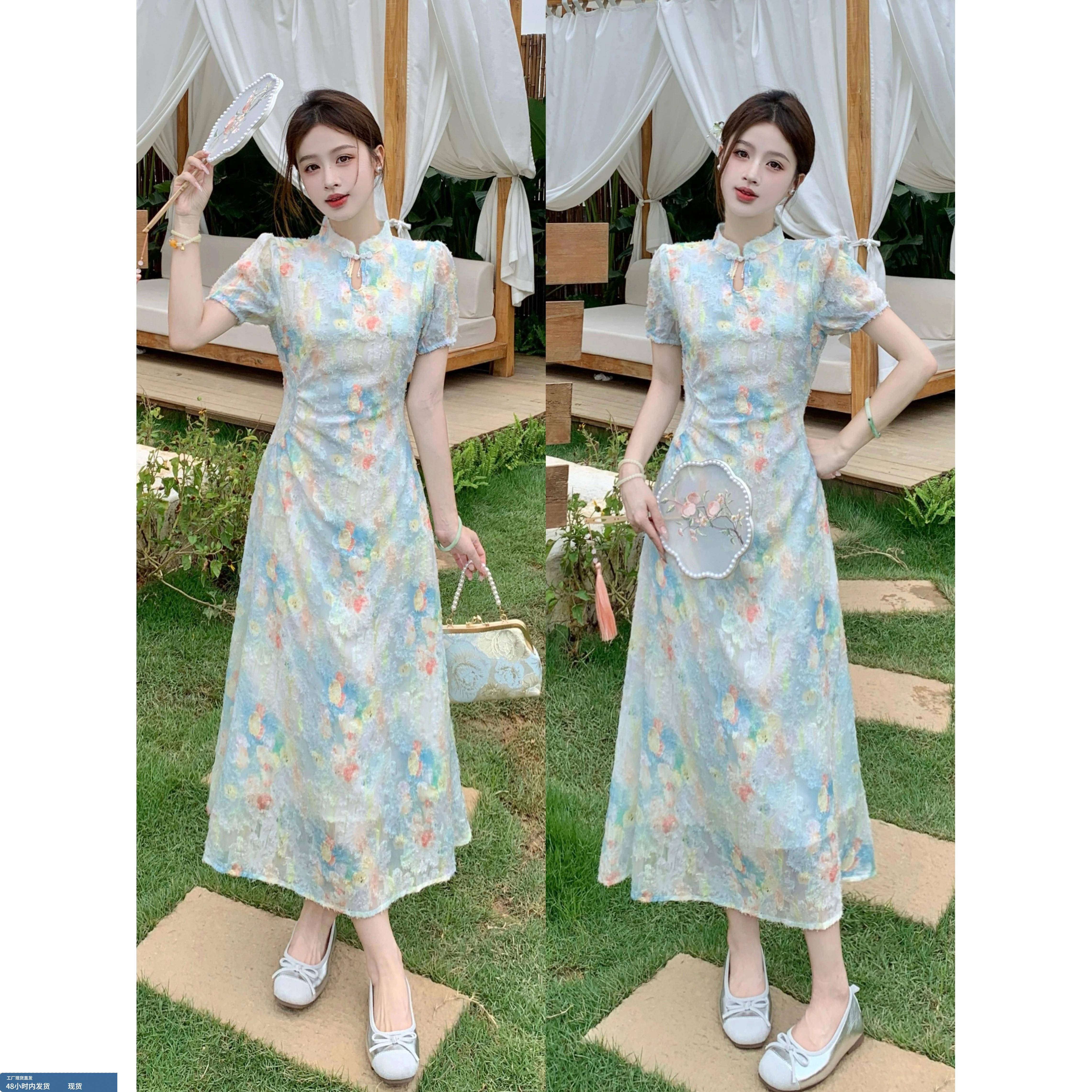 新中式改良旗袍连衣裙女2025夏季大码胖mm气质巨好看国风碎花长裙