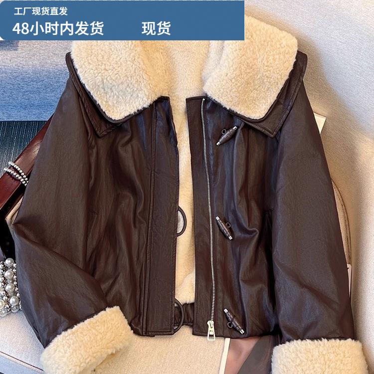 加绒羊羔毛领皮衣女款2025新款今年流行爆款洋气超好看冬装厚外套