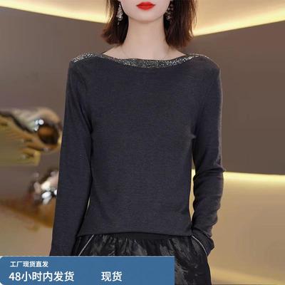 灰色超好看内搭冬装打底衫女士2025新款高级感爆款洋气一字肩上衣