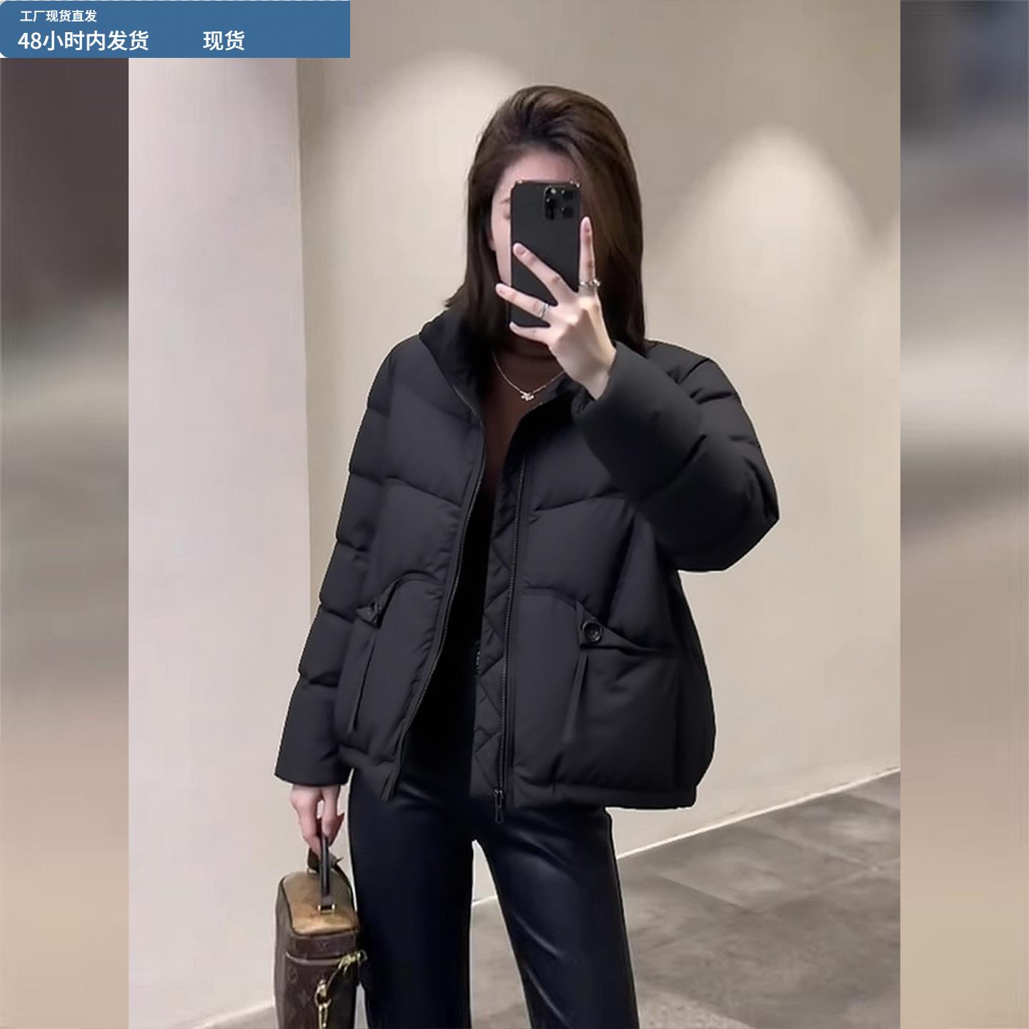 黑色短款轻薄羽绒服女2025冬季新款高级感宽松休闲小个子保暖外套