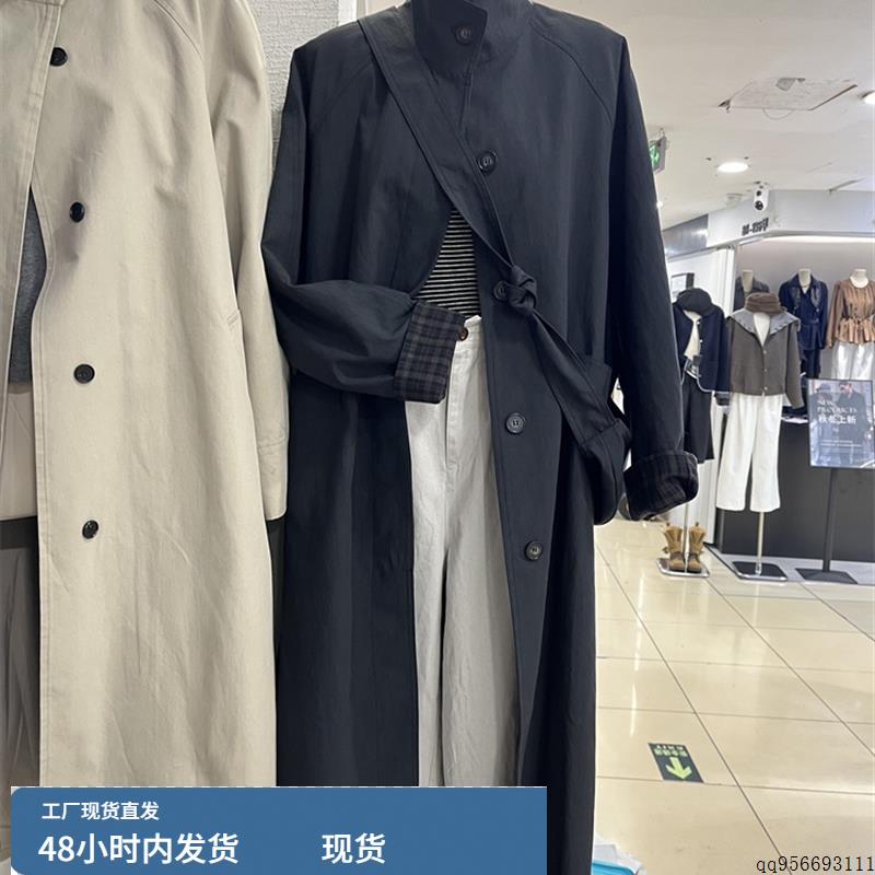 韩版大牌气质带挎包长款风衣女2025秋季新款宽松廓形经典大衣外套