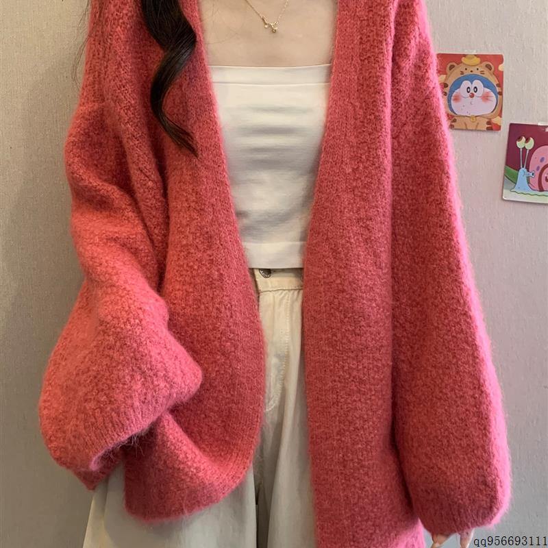 高级感慵懒毛衣外套女秋冬爆款大码胖mm宽松中长款灯笼袖针织开衫
