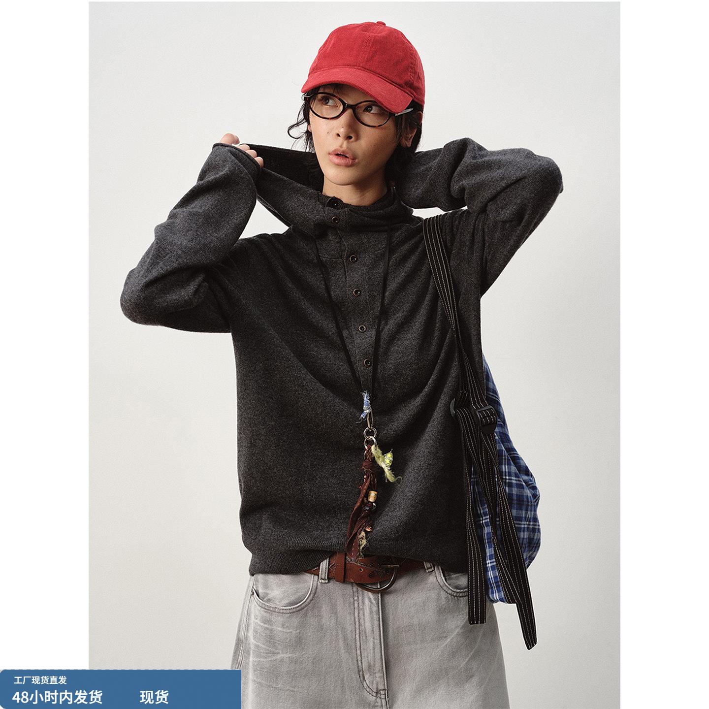 法式气质高级感连帽针织衫女秋冬季简约时髦宽松外穿长袖毛衣上衣