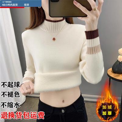 高级感羊毛衫女秋冬加绒加厚保暖一体绒毛衣轻奢高端半高领羊毛衫
