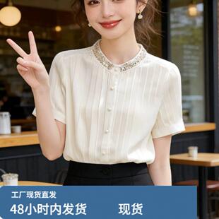 高级感短袖洋派雪纺上衣女装2026年夏季百搭气质上衣短款外搭开衫