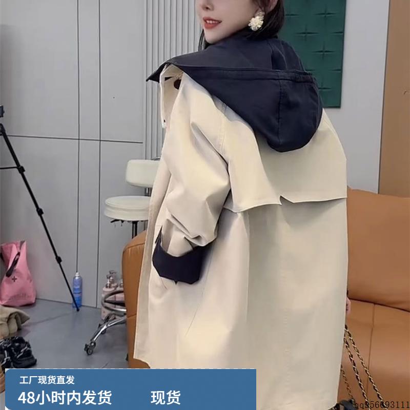 撞色拼接风衣女中长款2025秋季新款工装韩版设计感休闲洋气外套女