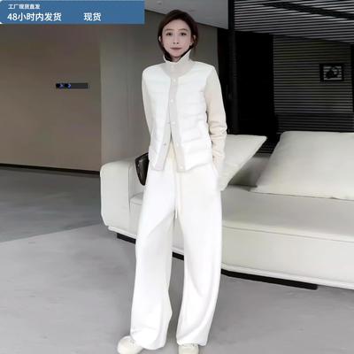韩系针织立领拼接短款羽绒服女2025冬季新款小个子轻薄白鸭绒外套