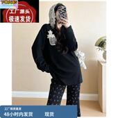 早春新款 上衣托腹喇叭裤 时尚 连帽蕾丝拼接打底衫 两件 款 孕妇套装