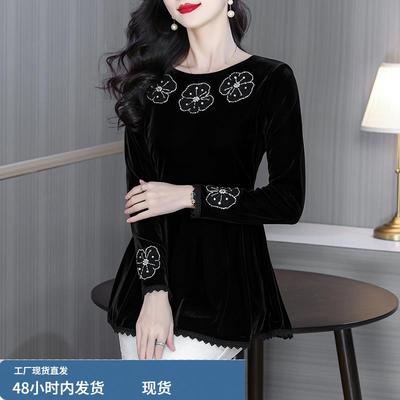 金丝绒打底衫女士春秋冬2025年新款今年流行爆款中长妈妈内搭上衣