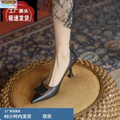 法式羊皮小码313233高跟鞋气质软皮不磨脚百搭方扣单鞋女2025新款