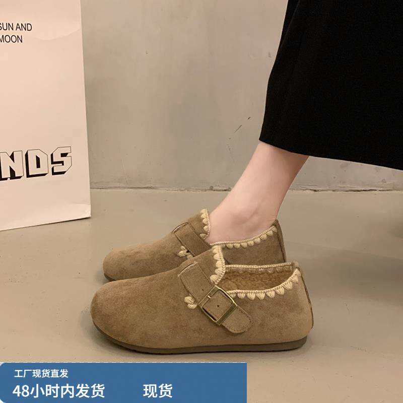 复古厚底全包加绒勃肯鞋女2025秋冬季新款休闲百搭一脚蹬博肯单鞋
