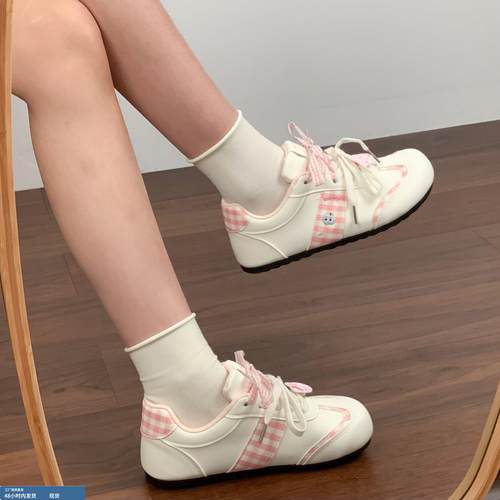 软羊皮~白色德训鞋女秋季新款软底板鞋泡芙小白鞋厚底运动休闲鞋