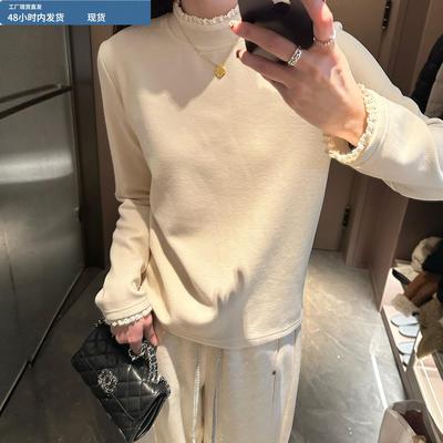 花边双面绒长袖t恤内搭打底衫女款2025新款今年流行爆款秋冬上衣