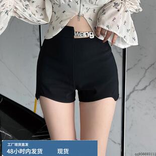 百搭高腰镂空字母紧身热裤 设计感辣妹弹力绑带黑色短裤 女2025夏季