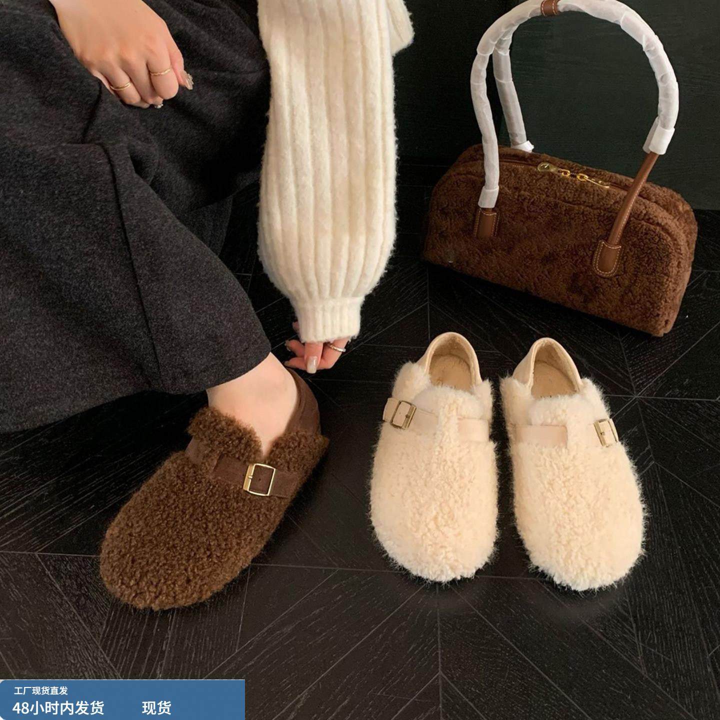 羊毛版~小众超软袜子配毛毛玛丽珍单鞋女平底增高超软保暖棉鞋子