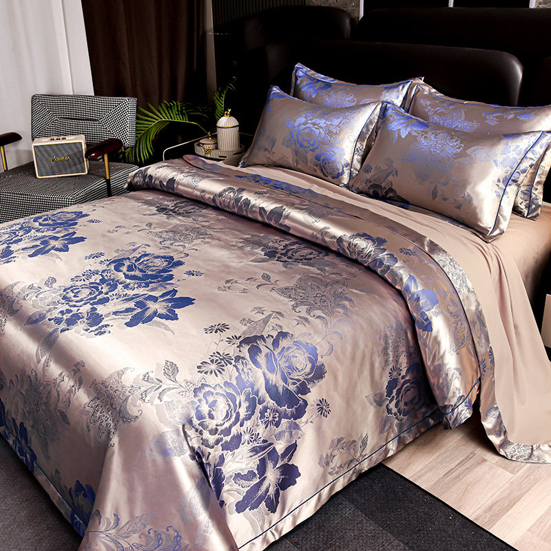 欧式贡缎提花四件套双人床单被套新款纯棉全棉结婚庆丝绸床上用品