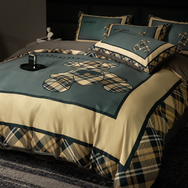 轻奢潮牌风冰丝四件套床上用品宿舍三件套水洗棉被套被罩床单床笠