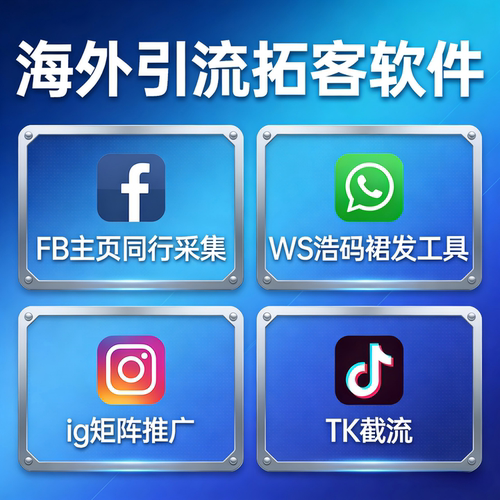 海外引流拓客软件FB主页同行采集WS浩码裙发工具ig矩阵蓷广TK截流